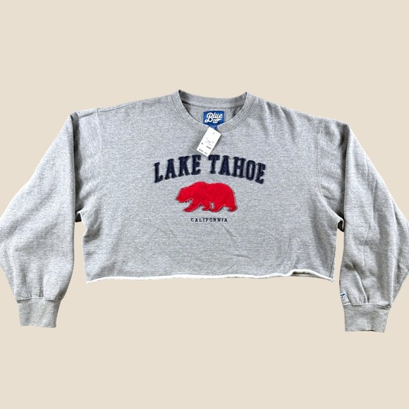 Blue 84 Tops - New Blue 84 Sweatshirt Women XL Gray Lake Tahoe California Bear Cropped Fleece
